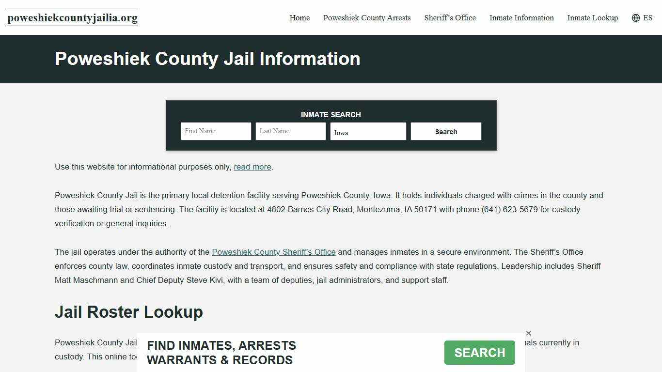 Poweshiek County, IA Jail Roster, Inmate Info
