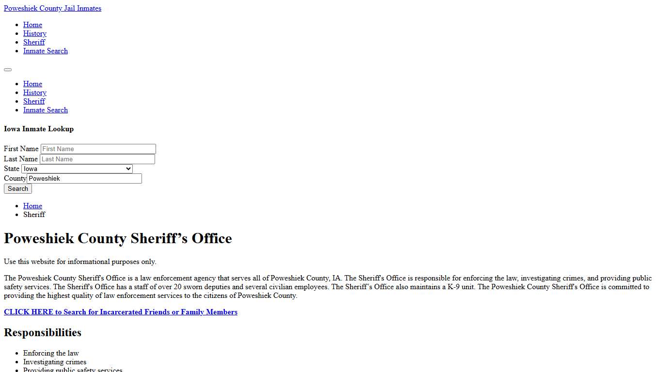 Poweshiek County Sheriff, IA Arrest Warrant Lookup